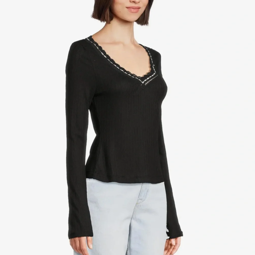 FREE PEOPLE ONLY YOU LONG SLEEVE TOP SP S BLACK WHITE